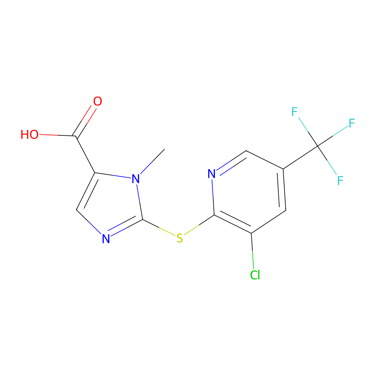 2-((3-Chloro-5-(trifluoromethyl)-2-pyridinyl)sulfanyl)-1-methyl-1H-imidazole-5-carboxylic acid molecular structure, CAS 338793-05-8