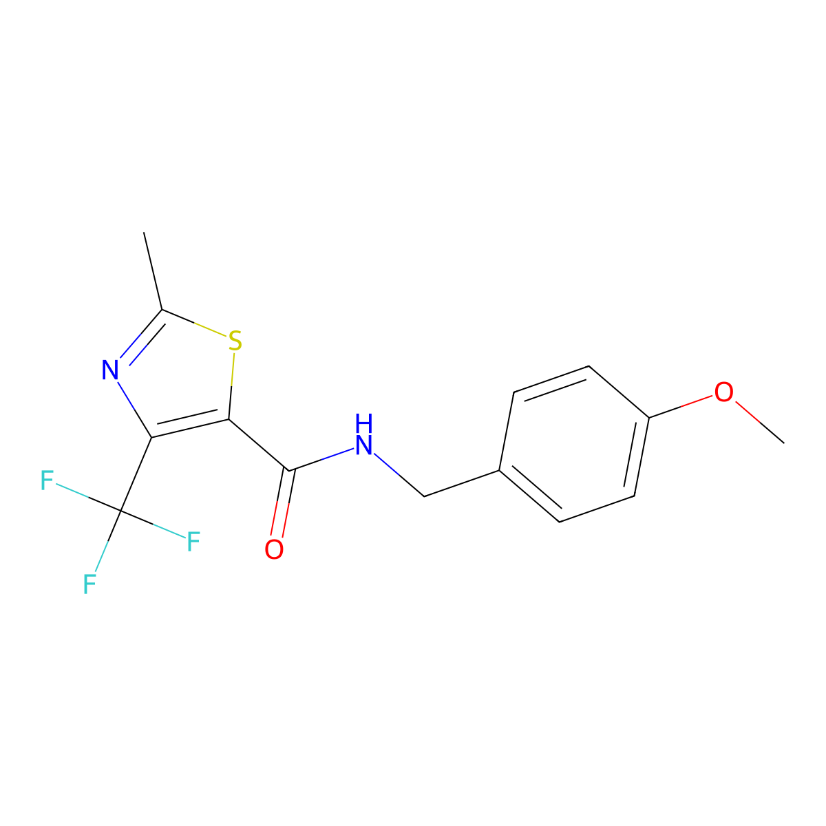 N-[(4-methoxyphenyl)methyl]-2-methyl-4-(trifluoromethyl)-1,3-thiazole-5-carboxamide molecular structure, CAS 338793-11-6