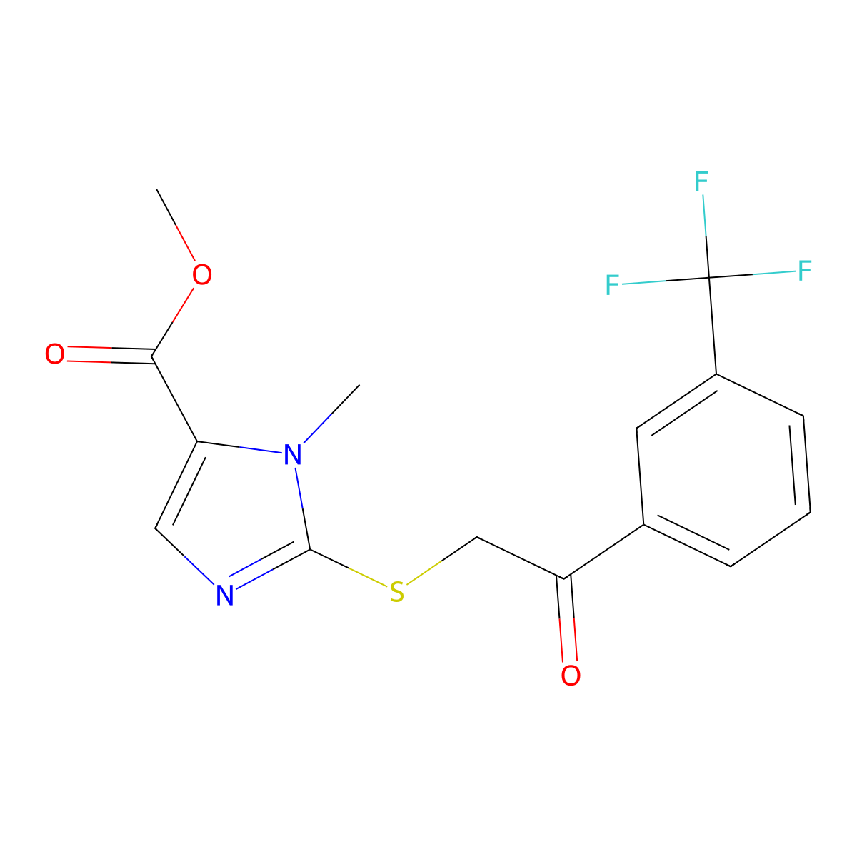 methyl 1-methyl-2-({2-oxo-2-[3-(trifluoromethyl)phenyl]ethyl}sulfanyl)-1H-imidazole-5-carboxylate molecular structure, CAS 338793-15-0