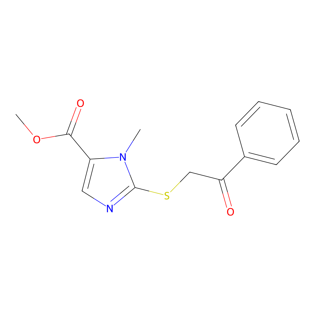 methyl 1-methyl-2-[(2-oxo-2-phenylethyl)sulfanyl]-1H-imidazole-5-carboxylate molecular structure, CAS 338793-18-3