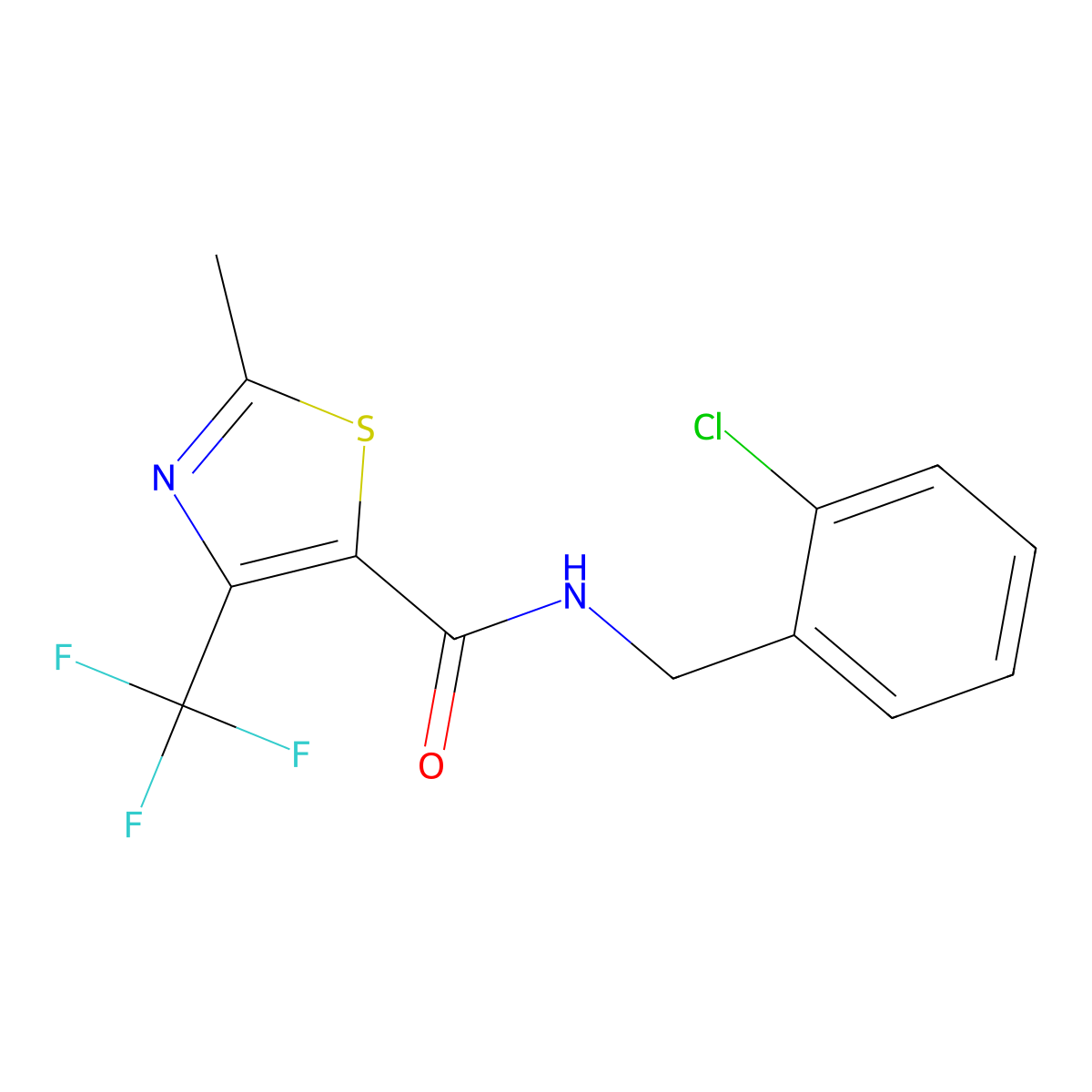 N-[(2-chlorophenyl)methyl]-2-methyl-4-(trifluoromethyl)-1,3-thiazole-5-carboxamide molecular structure, CAS 338793-21-8
