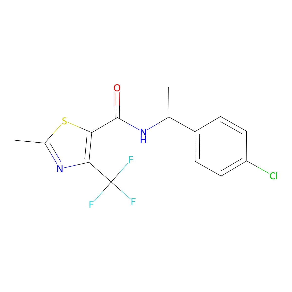 N-[1-(4-chlorophenyl)ethyl]-2-methyl-4-(trifluoromethyl)-1,3-thiazole-5-carboxamide molecular structure, CAS 338793-22-9