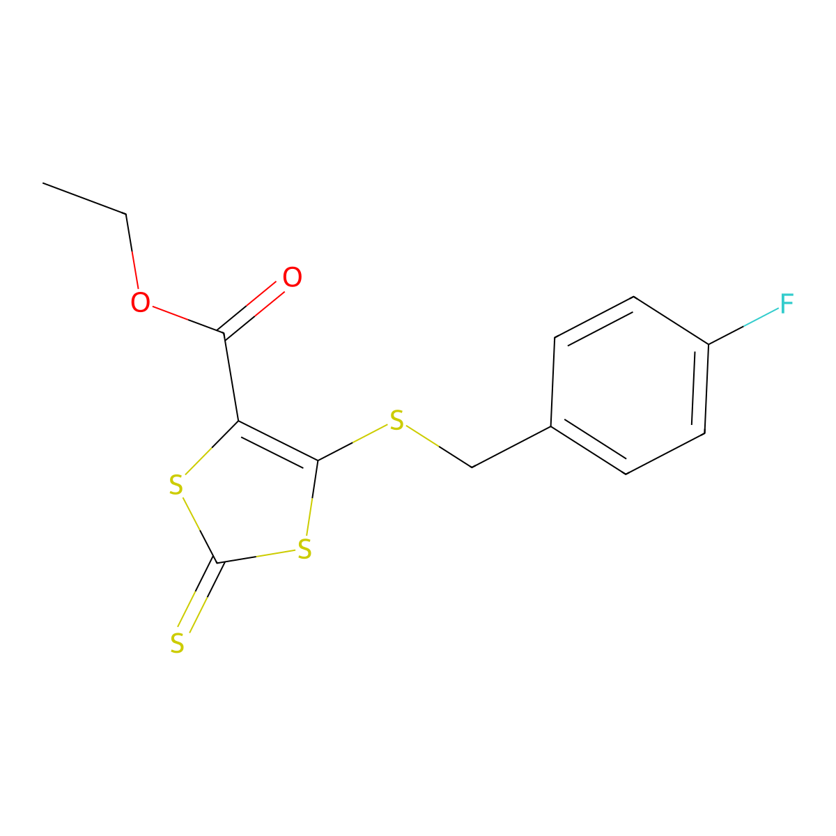 Ethyl 5-[(4-fluorobenzyl)sulfanyl]-2-thioxo-1,3-dithiole-4-carboxylate molecular structure, CAS 338793-28-5