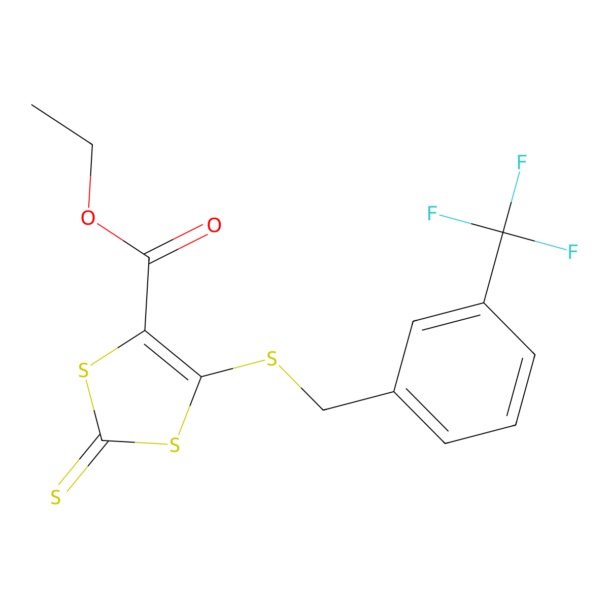 Ethyl 2-thioxo-5-{[3-(trifluoromethyl)benzyl]sulfanyl}-1,3-dithiole-4-carboxylate molecular structure, CAS 338793-29-6
