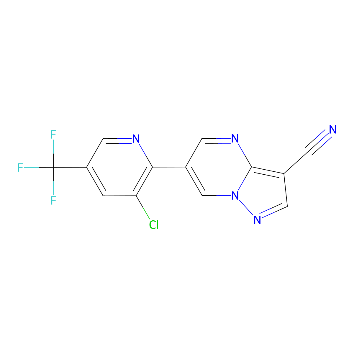 6-[3-Chloro-5-(trifluoromethyl)-2-pyridinyl]pyrazolo[1,5-a]pyrimidine-3-carbonitrile molecular structure, CAS 338793-43-4