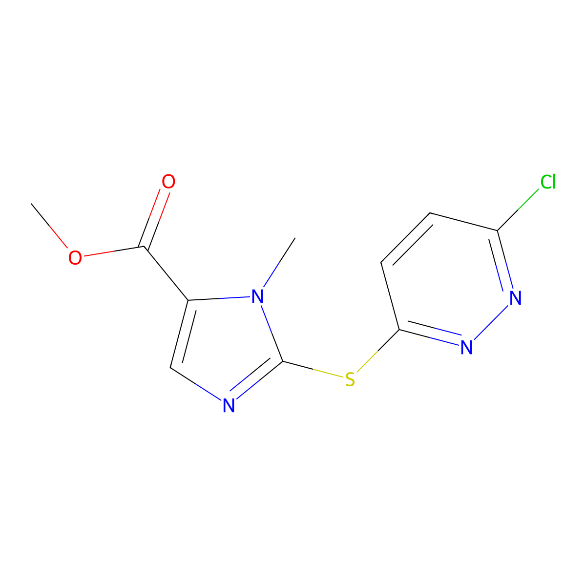 Methyl 2-((6-chloro-3-pyridazinyl)sulfanyl)-1-methyl-1H-imidazole-5-carboxylate molecular structure, CAS 338793-45-6