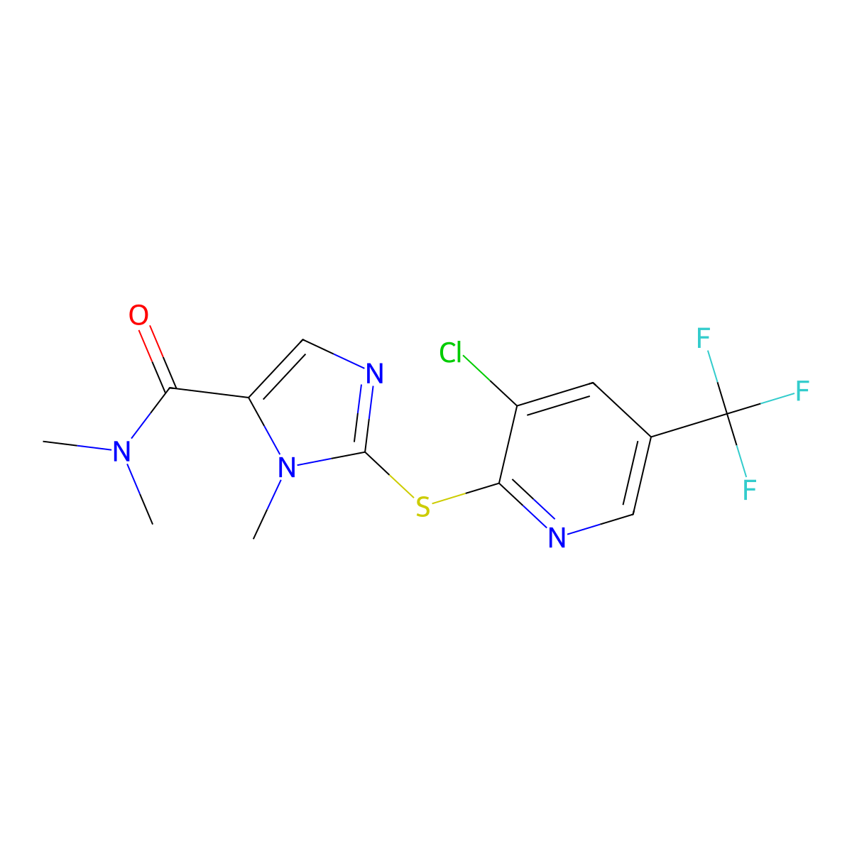 2-((3-Chloro-5-(trifluoromethyl)-2-pyridinyl)sulfanyl)-N,N,1-trimethyl-1H-imidazole-5-carboxamide molecular structure, CAS 338793-59-2