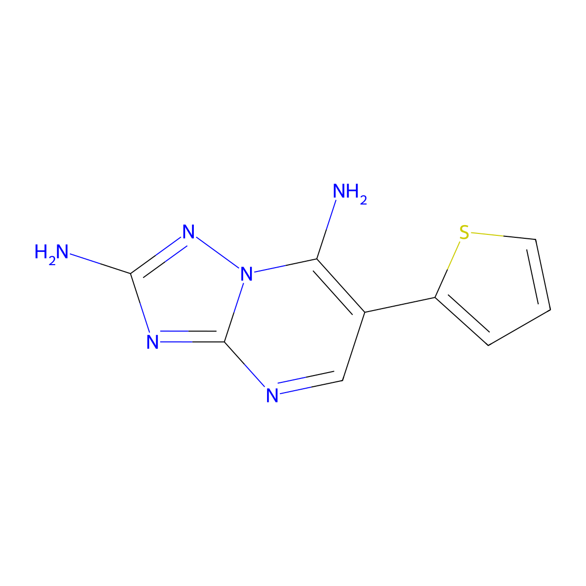 6-(2-Thienyl)[1,2,4]triazolo[1,5-a]pyrimidine-2,7-diamine molecular structure, CAS 338793-64-9
