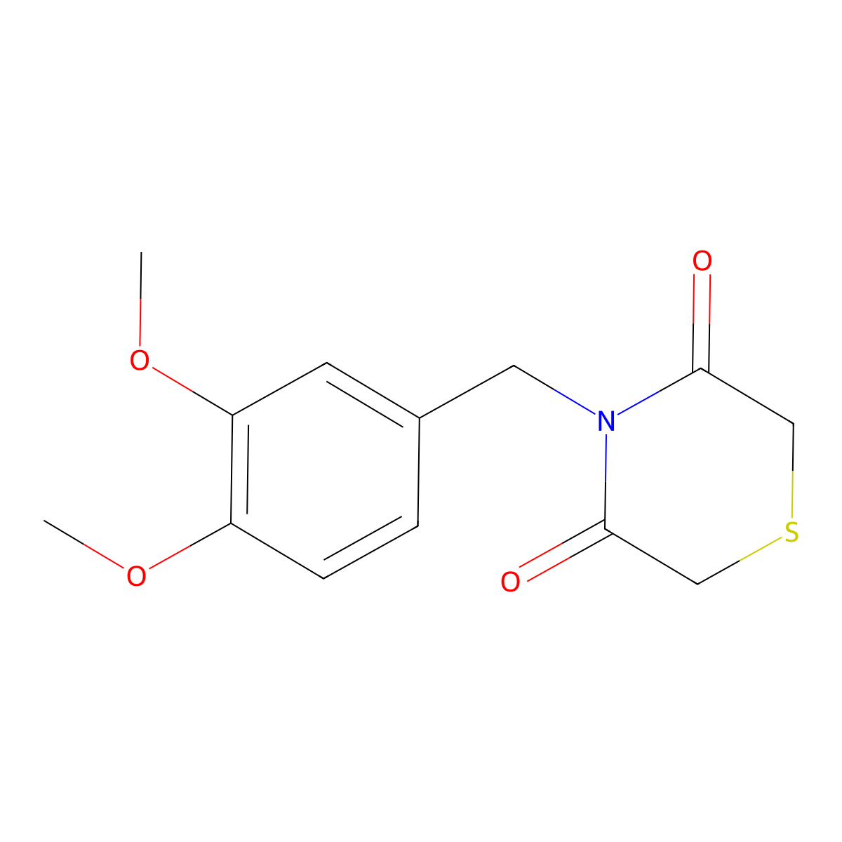 4-[(3,4-Dimethoxyphenyl)methyl]thiomorpholine-3,5-dione molecular structure, CAS 338793-96-7