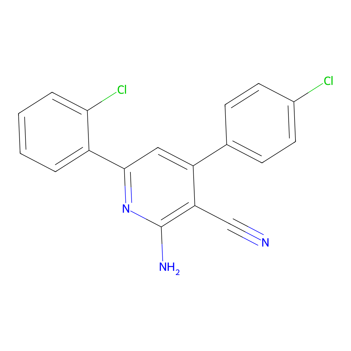 2-Amino-6-(2-chlorophenyl)-4-(4-chlorophenyl)nicotinonitrile molecular structure, CAS 338794-11-9