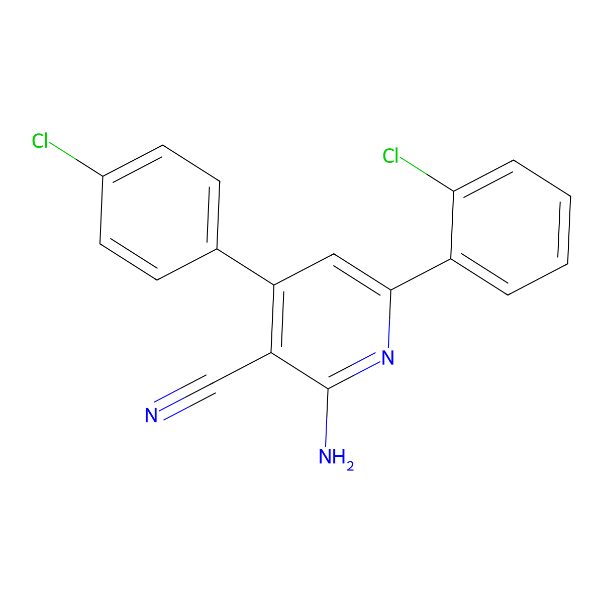 2-Amino-6-(2-chlorophenyl)-4-(4-chlorophenyl)nicotinonitrile molecular structure, CAS 338794-11-9