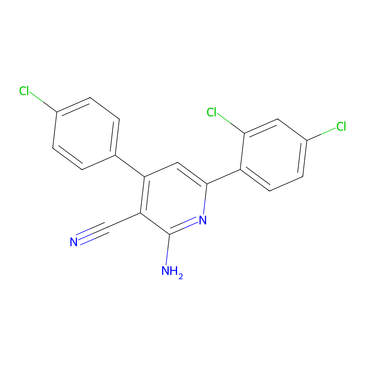 2-Amino-4-(4-chlorophenyl)-6-(2,4-dichlorophenyl)nicotinonitrile molecular structure, CAS 338794-12-0