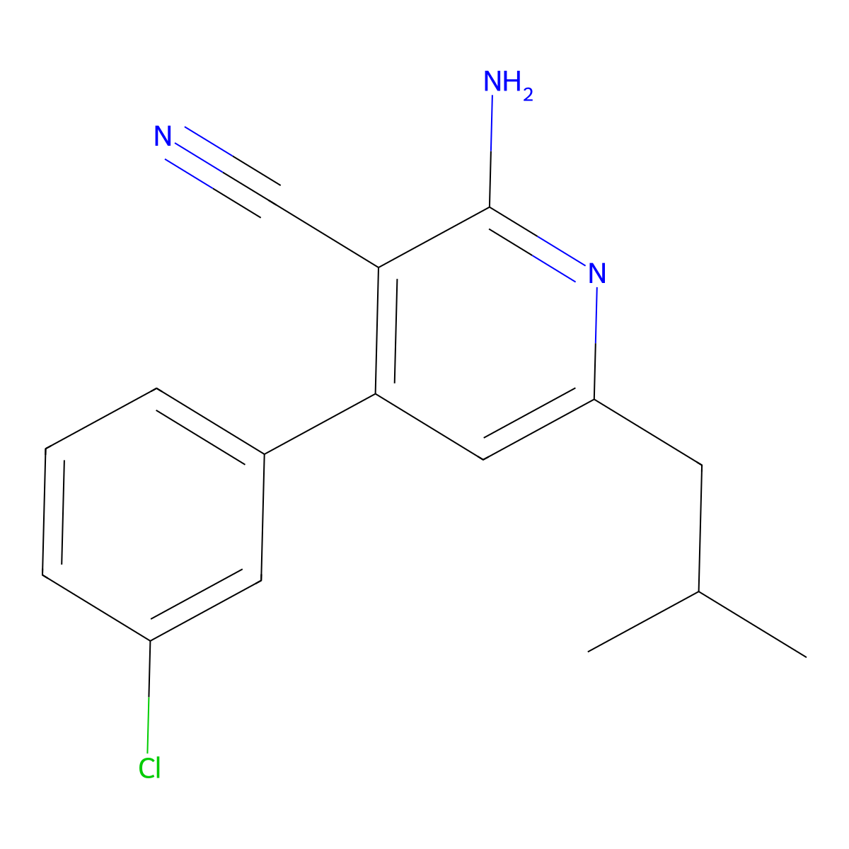 2-Amino-4-(3-chlorophenyl)-6-isobutylnicotinonitrile molecular structure, CAS 338794-18-6
