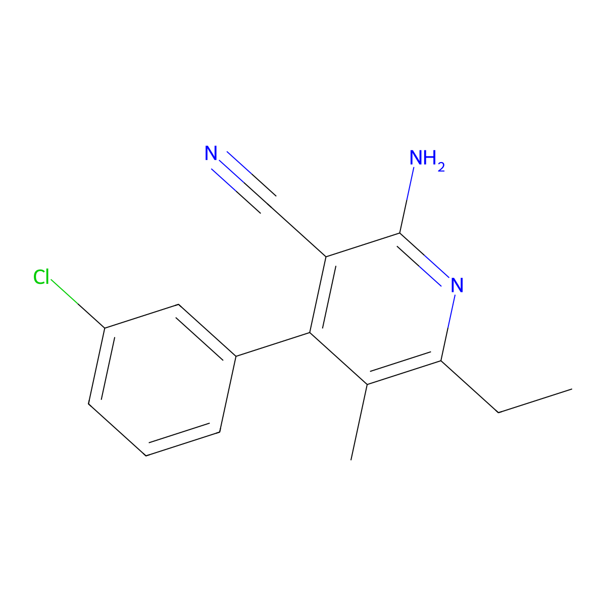2-Amino-4-(3-chlorophenyl)-6-ethyl-5-methylpyridine-3-carbonitrile molecular structure, CAS 338794-19-7