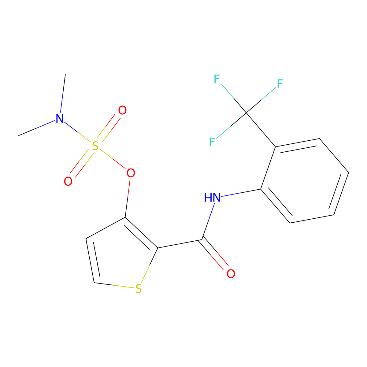 N,N-dimethyl(2-{[2-(trifluoromethyl)anilino]carbonyl}-3-thienyl)sulfamate molecular structure, CAS 338794-22-2