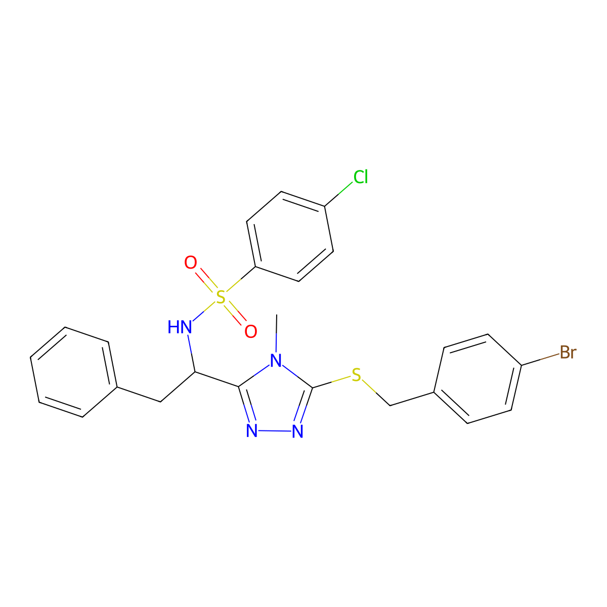 N-(1-{5-[(4-bromobenzyl)sulfanyl]-4-methyl-4H-1,2,4-triazol-3-yl}-2-phenylethyl)-4-chlorobenzenesulfonamide molecular structure, CAS 338794-27-7