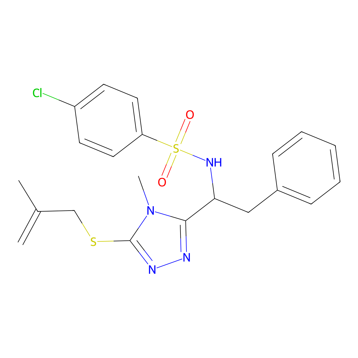 4-chloro-N-(1-{4-methyl-5-[(2-methyl-2-propenyl)sulfanyl]-4H-1,2,4-triazol-3-yl}-2-phenylethyl)benzenesulfonamide molecular structure, CAS 338794-34-6