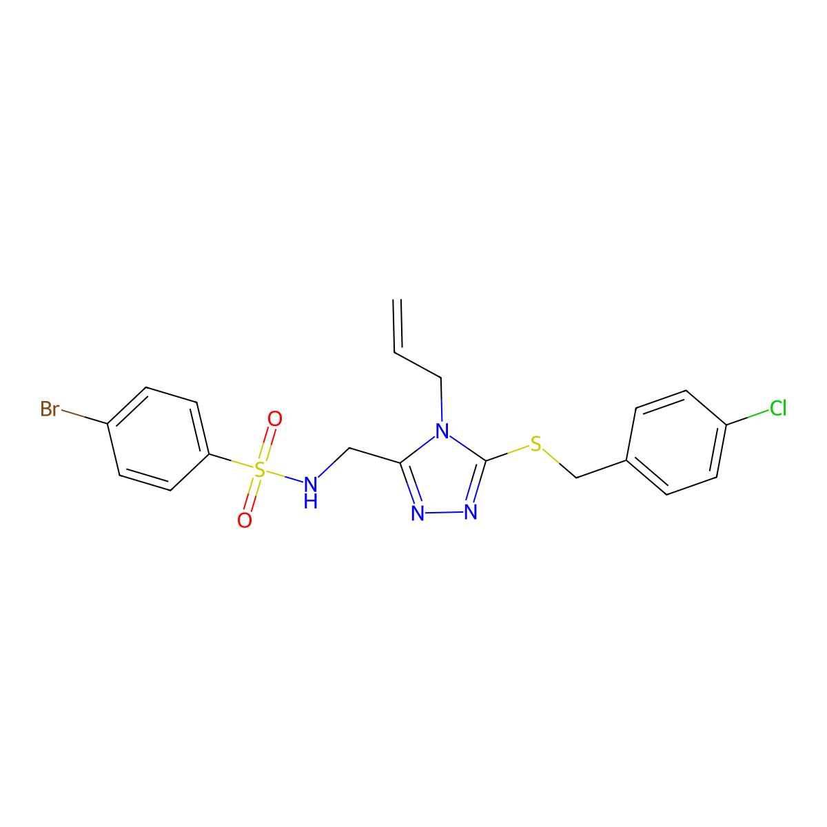 N-({4-allyl-5-[(4-chlorobenzyl)sulfanyl]-4H-1,2,4-triazol-3-yl}methyl)-4-bromobenzenesulfonamide molecular structure, CAS 338794-41-5