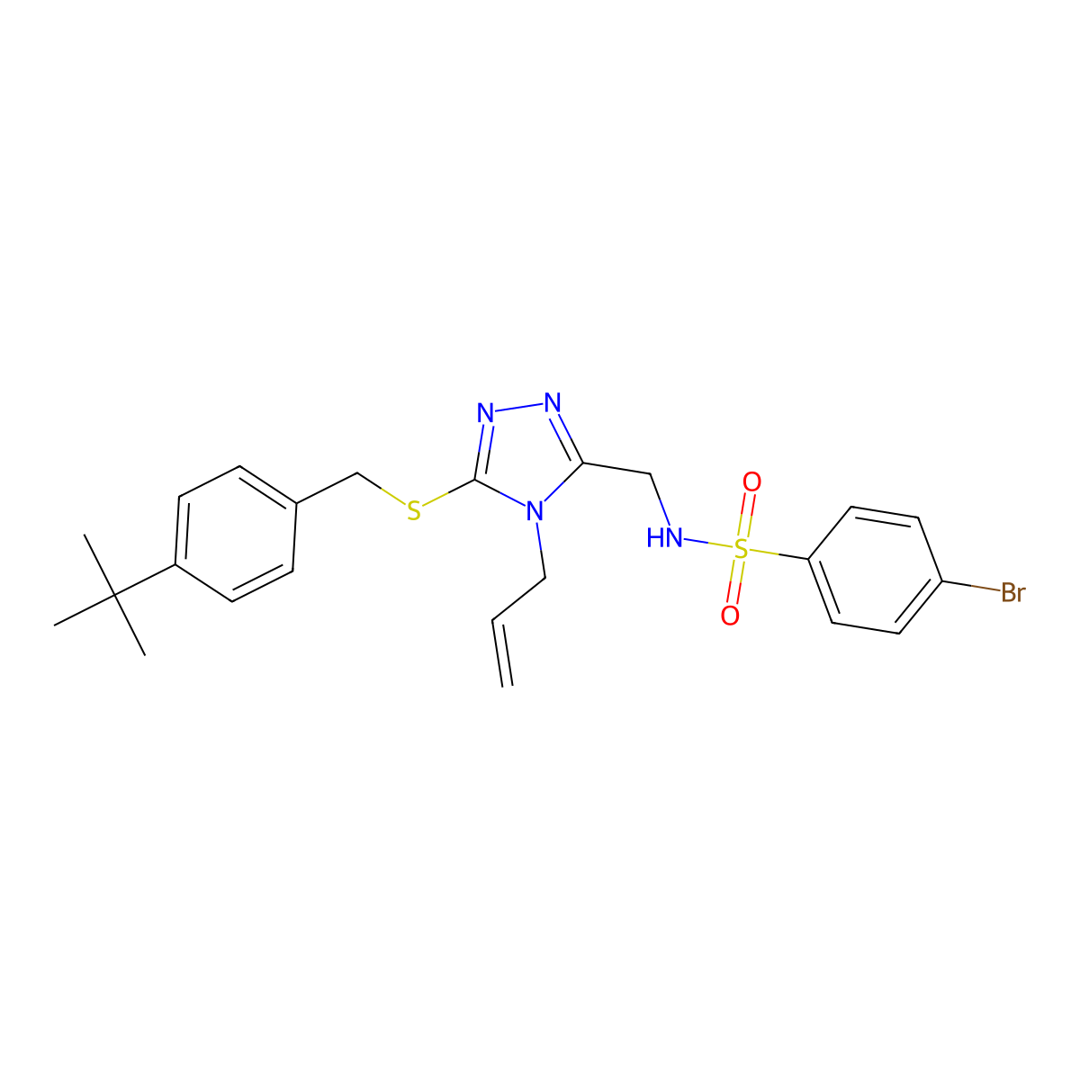 N-[(4-allyl-5-{[4-(tert-butyl)benzyl]sulfanyl}-4H-1,2,4-triazol-3-yl)methyl]-4-bromobenzenesulfonamide molecular structure, CAS 338794-42-6