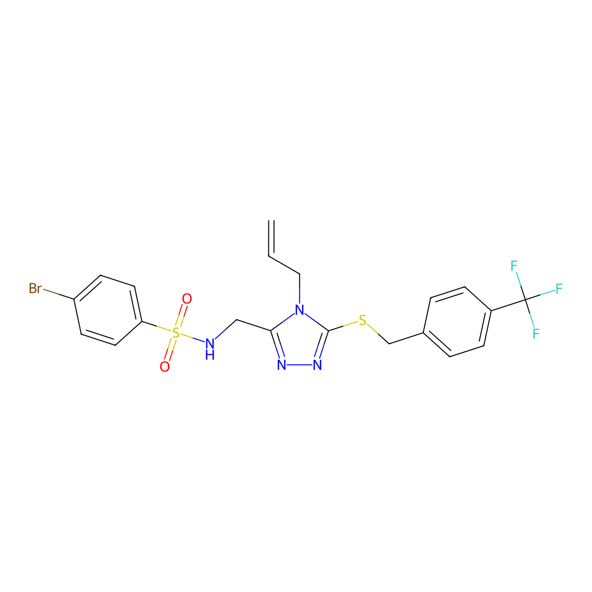 N-[(4-allyl-5-{[4-(trifluoromethyl)benzyl]sulfanyl}-4H-1,2,4-triazol-3-yl)methyl]-4-bromobenzenesulfonamide molecular structure, CAS 338794-43-7