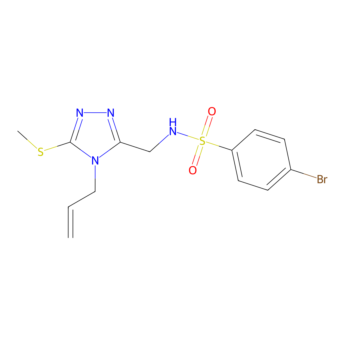 N-{[4-allyl-5-(methylsulfanyl)-4H-1,2,4-triazol-3-yl]methyl}-4-bromobenzenesulfonamide molecular structure, CAS 338794-44-8