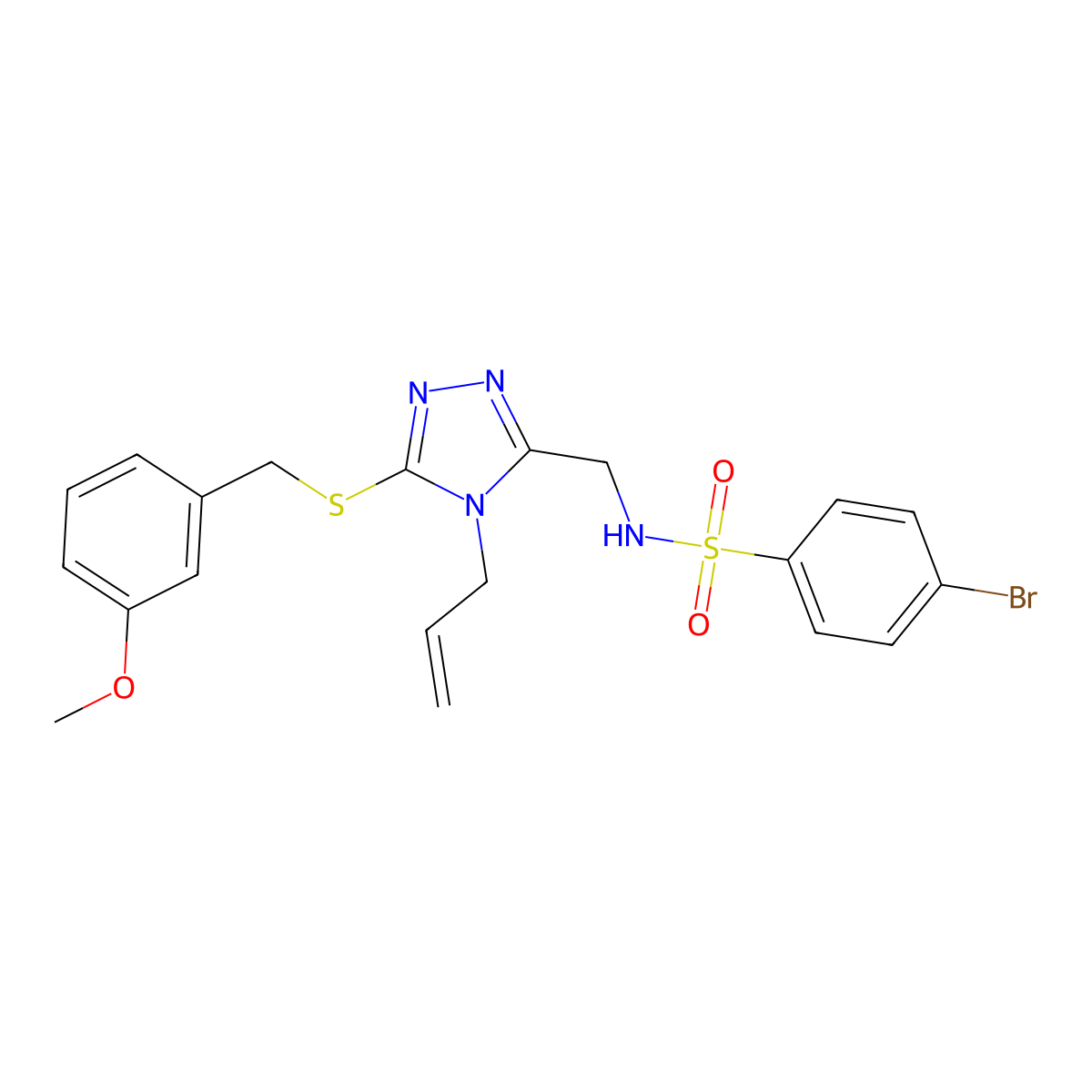 N-({4-allyl-5-[(3-methoxybenzyl)sulfanyl]-4H-1,2,4-triazol-3-yl}methyl)-4-bromobenzenesulfonamide molecular structure, CAS 338794-46-0