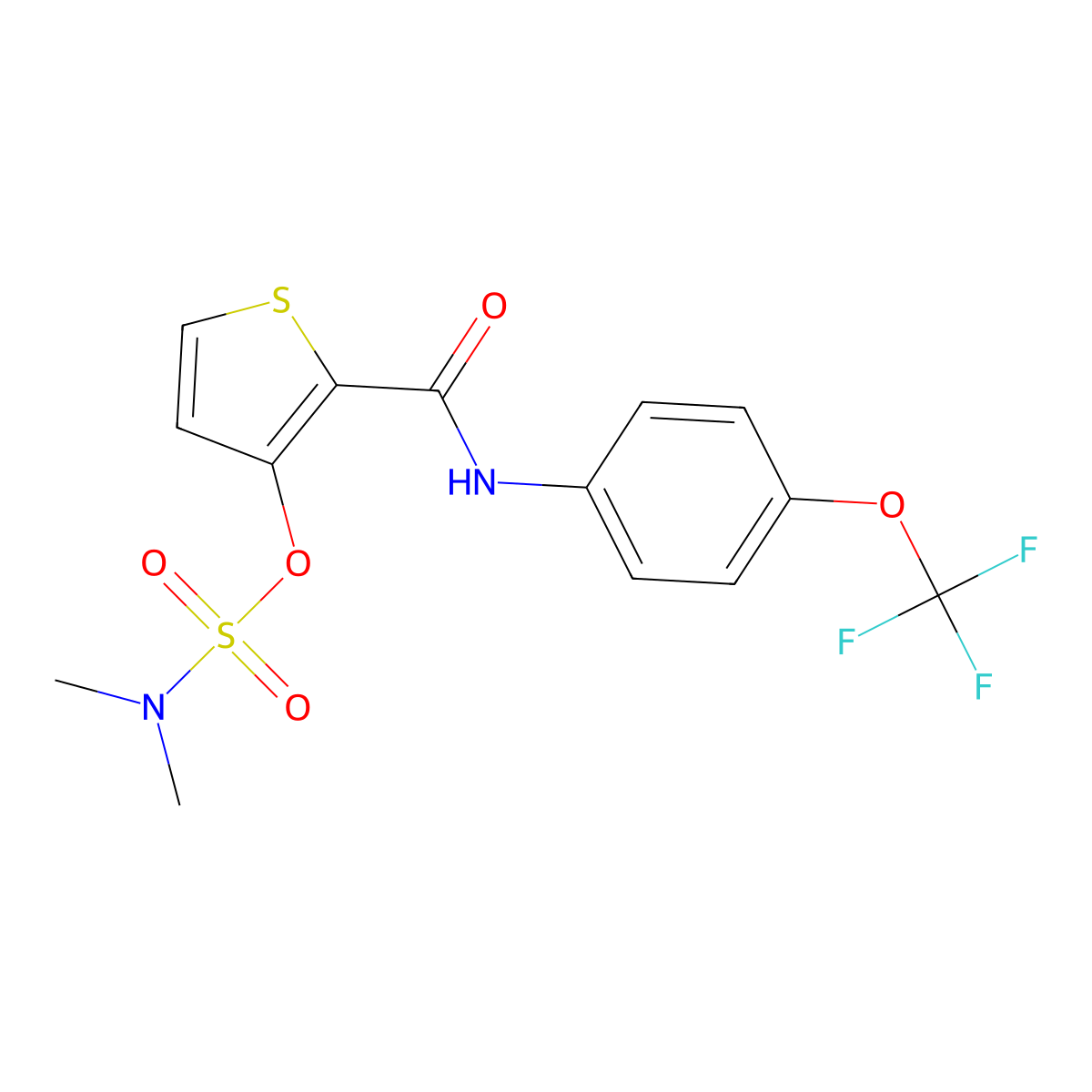 [2-[[4-(trifluoromethoxy)phenyl]carbamoyl]thiophen-3-yl] N,N-dimethylsulfamate molecular structure, CAS 338794-49-3