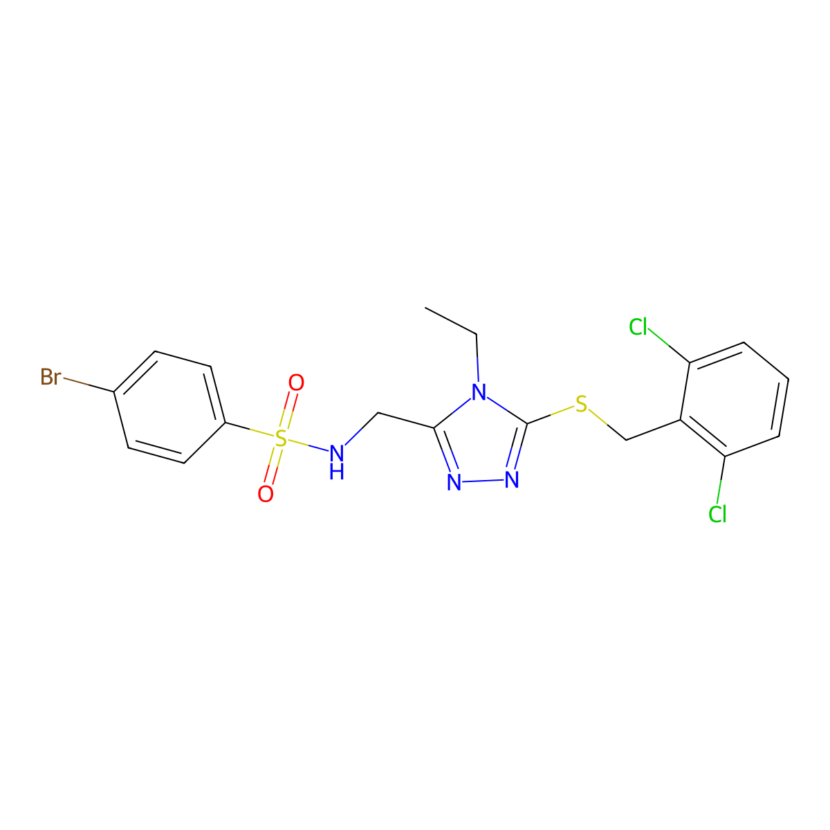 4-bromo-N-({5-[(2,6-dichlorobenzyl)sulfanyl]-4-ethyl-4H-1,2,4-triazol-3-yl}methyl)benzenesulfonamide molecular structure, CAS 338794-51-7