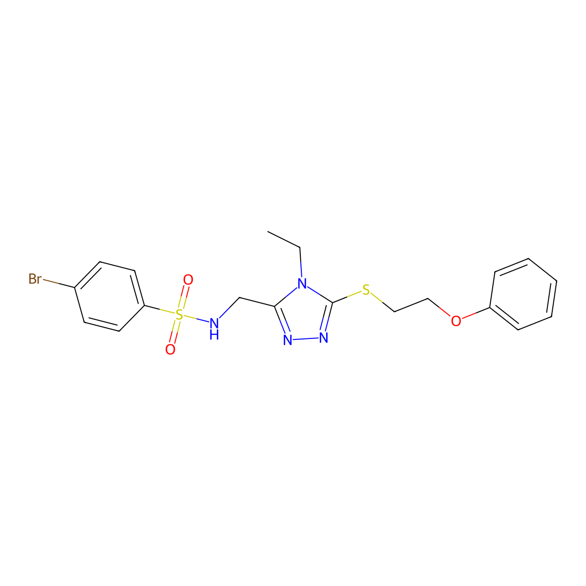 4-bromo-N-[[4-ethyl-5-(2-phenoxyethylsulfanyl)-1,2,4-triazol-3-yl]methyl]benzenesulfonamide molecular structure, CAS 338794-54-0
