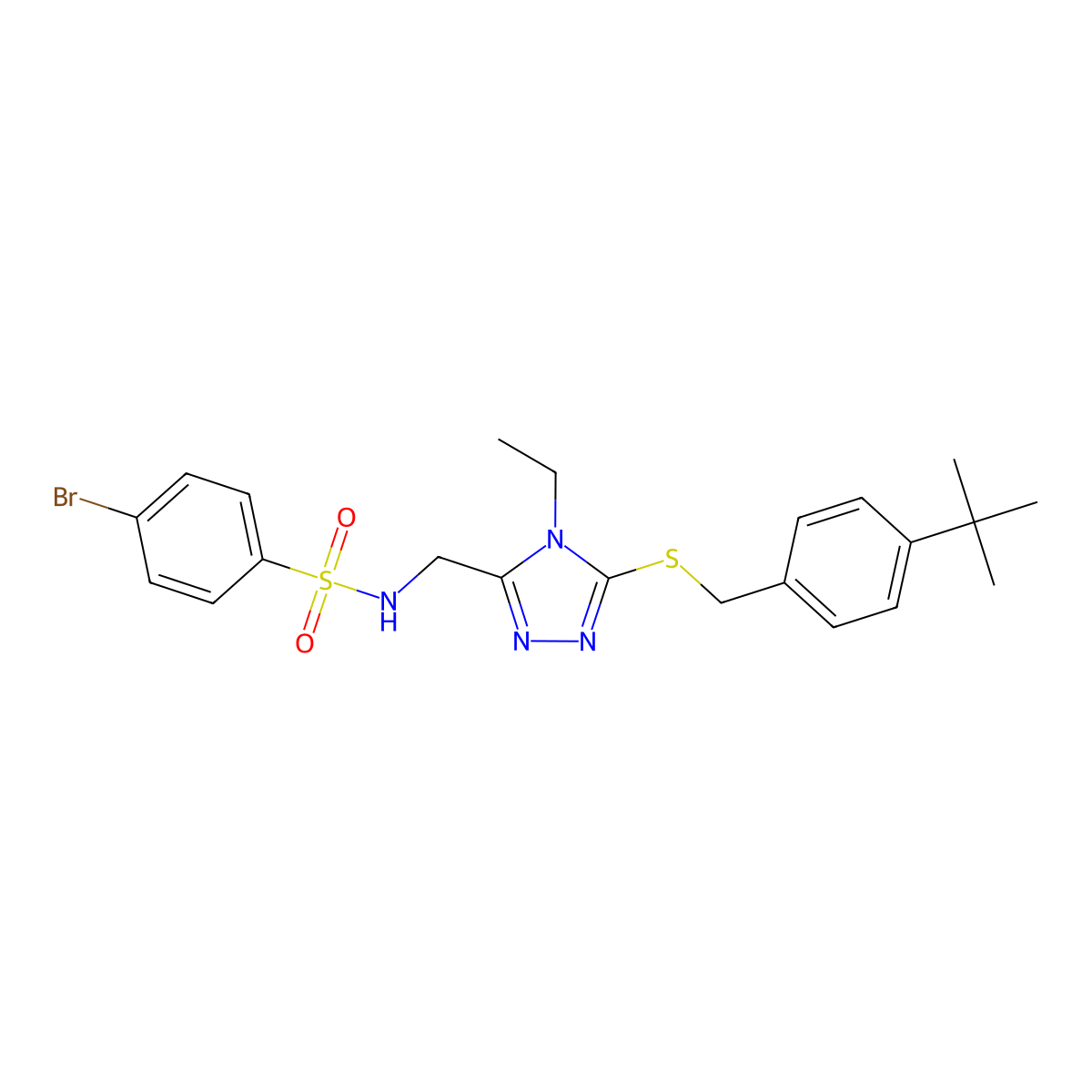 4-bromo-N-[(5-{[4-(tert-butyl)benzyl]sulfanyl}-4-ethyl-4H-1,2,4-triazol-3-yl)methyl]benzenesulfonamide molecular structure, CAS 338794-55-1