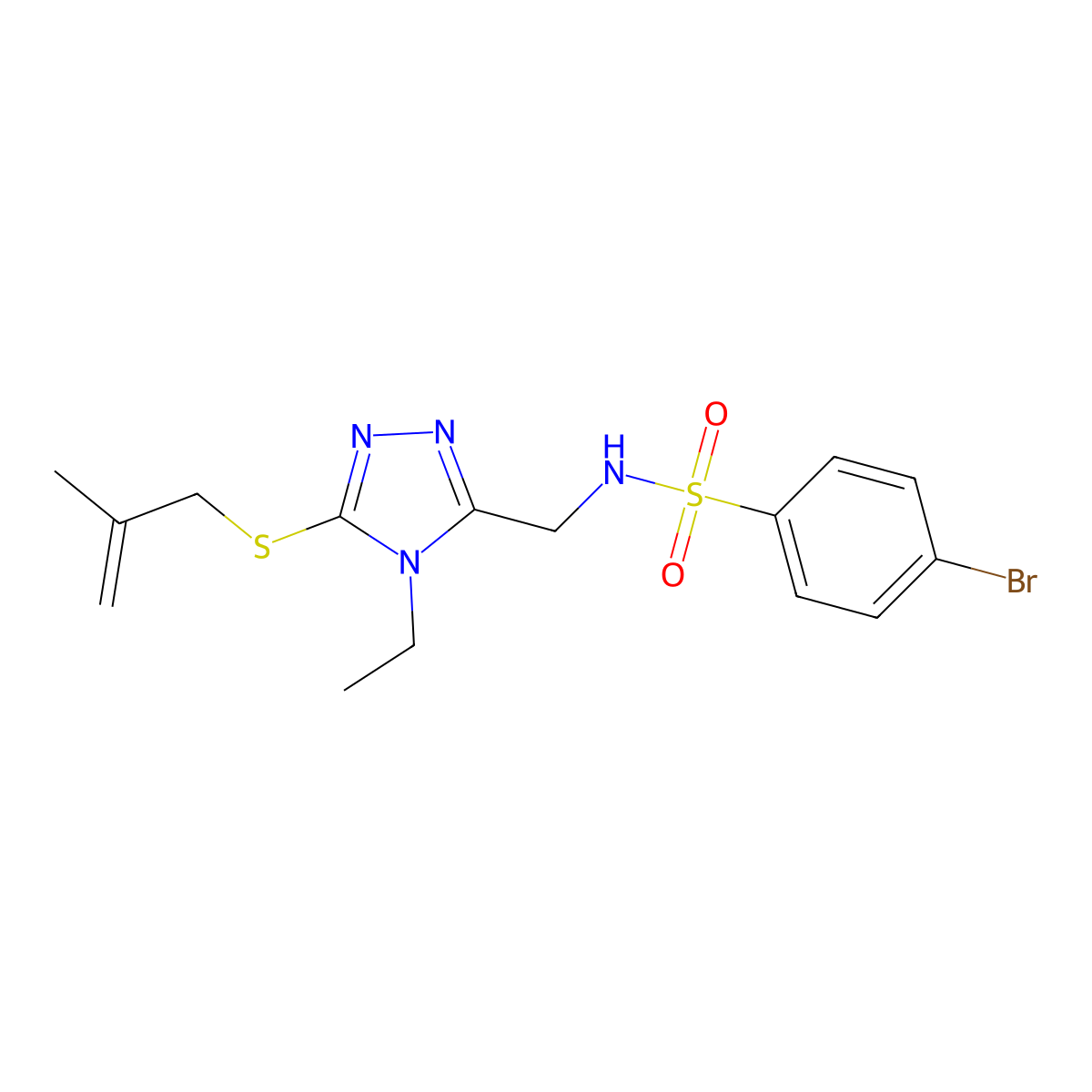 4-bromo-N-[[4-ethyl-5-(2-methylprop-2-enylsulfanyl)-1,2,4-triazol-3-yl]methyl]benzenesulfonamide molecular structure, CAS 338794-56-2
