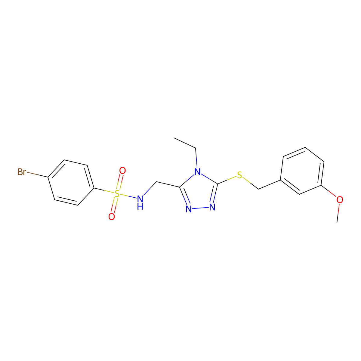 4-bromo-N-({4-ethyl-5-[(3-methoxybenzyl)sulfanyl]-4H-1,2,4-triazol-3-yl}methyl)benzenesulfonamide molecular structure, CAS 338794-57-3