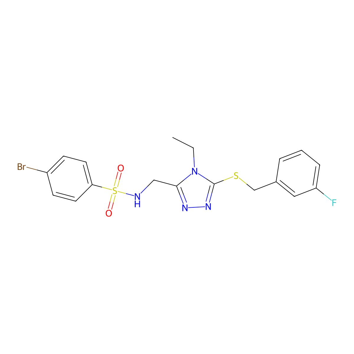 4-bromo-N-({4-ethyl-5-[(3-fluorobenzyl)sulfanyl]-4H-1,2,4-triazol-3-yl}methyl)benzenesulfonamide molecular structure, CAS 338794-60-8
