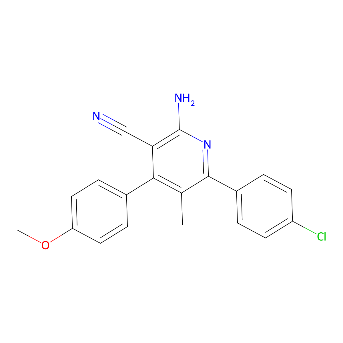 2-Amino-6-(4-chlorophenyl)-4-(4-methoxyphenyl)-5-methylpyridine-3-carbonitrile molecular structure, CAS 338794-64-2