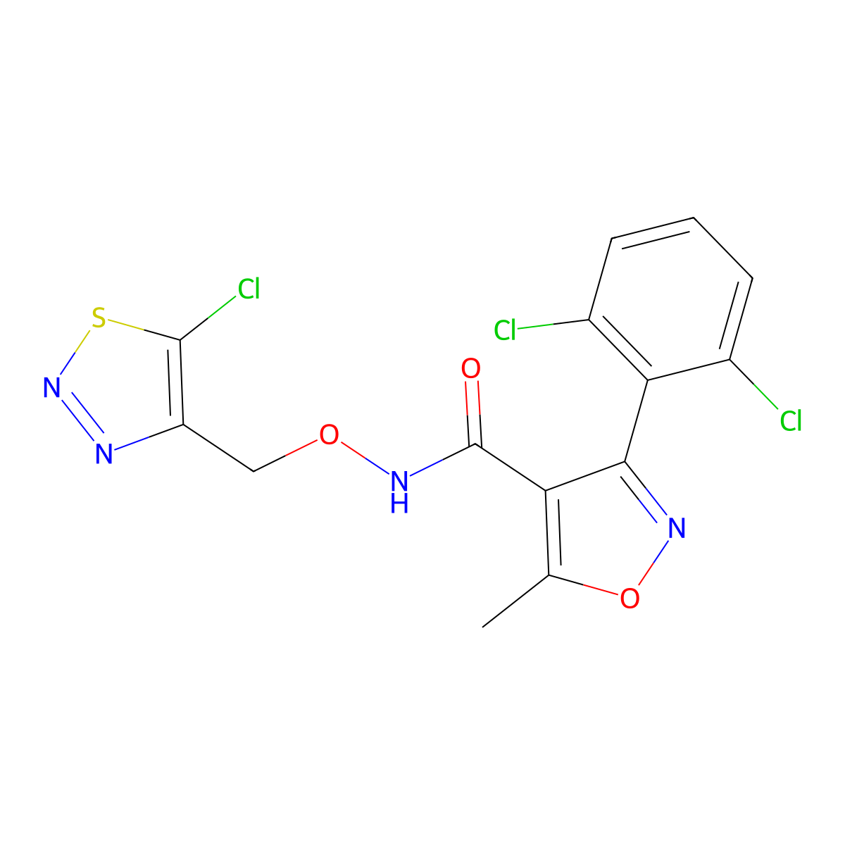 N-[(5-chlorothiadiazol-4-yl)methoxy]-3-(2,6-dichlorophenyl)-5-methyl-1,2-oxazole-4-carboxamide molecular structure, CAS 338794-73-3