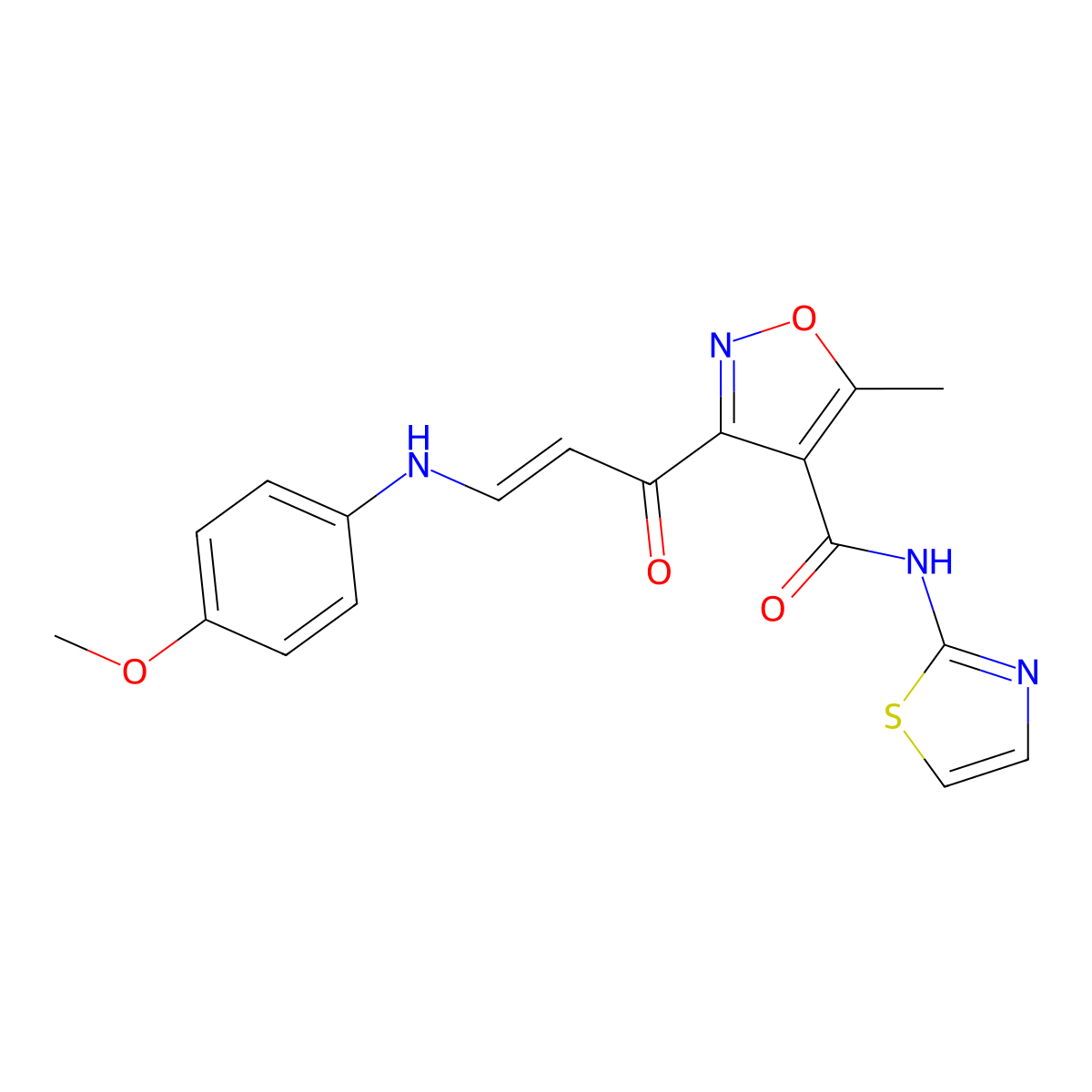 3-[(2E)-3-[(4-methoxyphenyl)amino]prop-2-enoyl]-5-methyl-N-(1,3-thiazol-2-yl)-1,2-oxazole-4-carboxamide molecular structure, CAS 338794-76-6