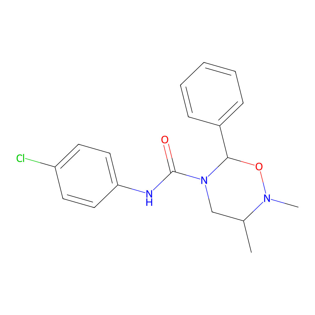 N-(4-chlorophenyl)-2,3-dimethyl-6-phenyl-1,2,5-oxadiazinane-5-carboxamide molecular structure, CAS 338794-83-5