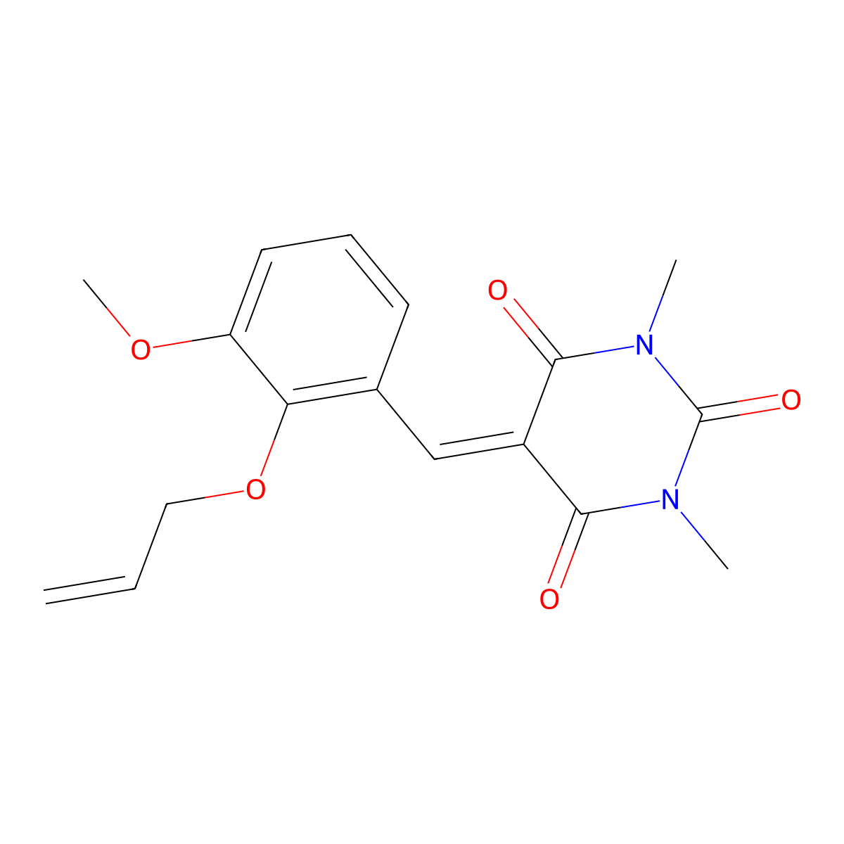 5-{[2-(allyloxy)-3-methoxyphenyl]methylene}-1,3-dimethyl-2,4,6(1H,3H,5H)-pyrimidinetrione molecular structure, CAS 338794-85-7