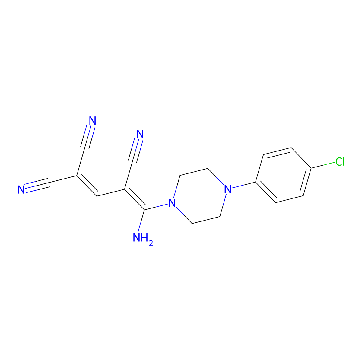 4-Amino-4-[4-(4-chlorophenyl)piperazin-1-yl]buta-1,3-diene-1,1,3-tricarbonitrile molecular structure, CAS 338794-97-1