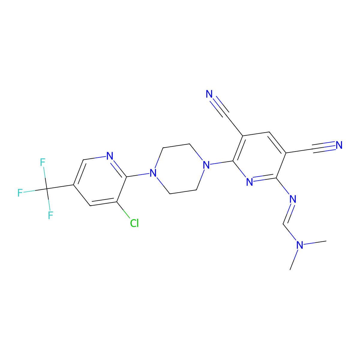 N'-(6-(4-(3-chloro-5-(trifluoromethyl)-2-pyridinyl)piperazino)-3,5-dicyano-2-pyridinyl)-N,N-dimethylformimidamide molecular structure, CAS 338794-98-2