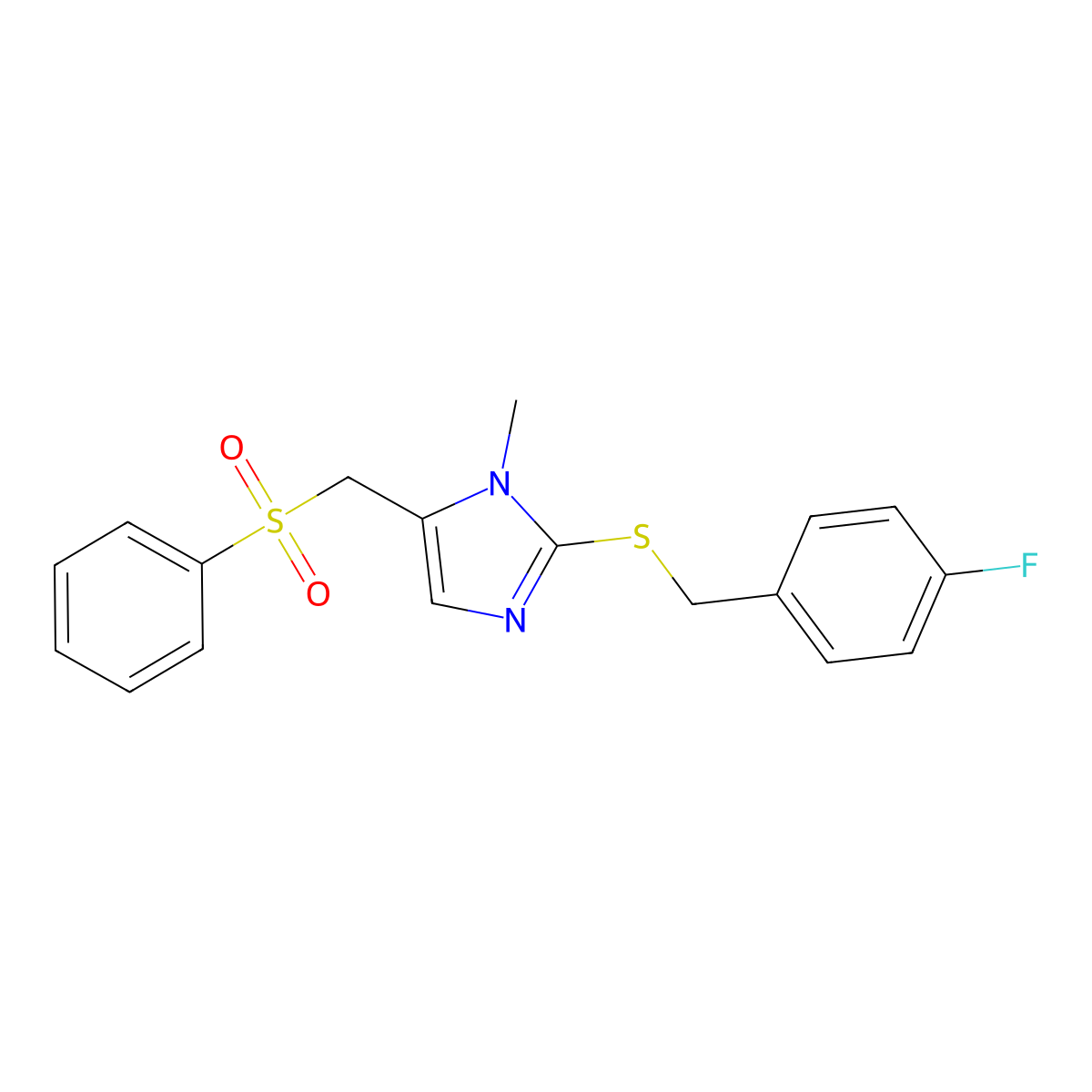 {2-[(4-fluorobenzyl)sulfanyl]-1-methyl-1H-imidazol-5-yl}methyl phenyl sulfone molecular structure, CAS 338795-01-0