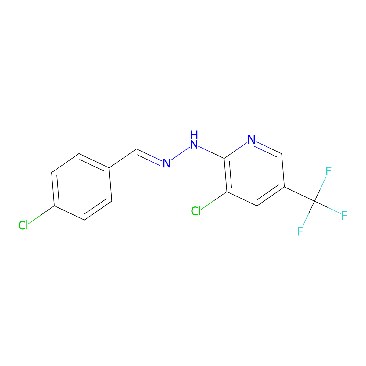 4-chlorobenzenecarbaldehyde N-[3-chloro-5-(trifluoromethyl)-2-pyridinyl]hydrazone molecular structure, CAS 338795-09-8
