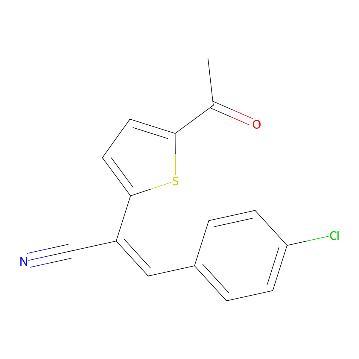(2E)-2-(5-acetylthiophen-2-yl)-3-(4-chlorophenyl)prop-2-enenitrile molecular structure, CAS 338795-10-1