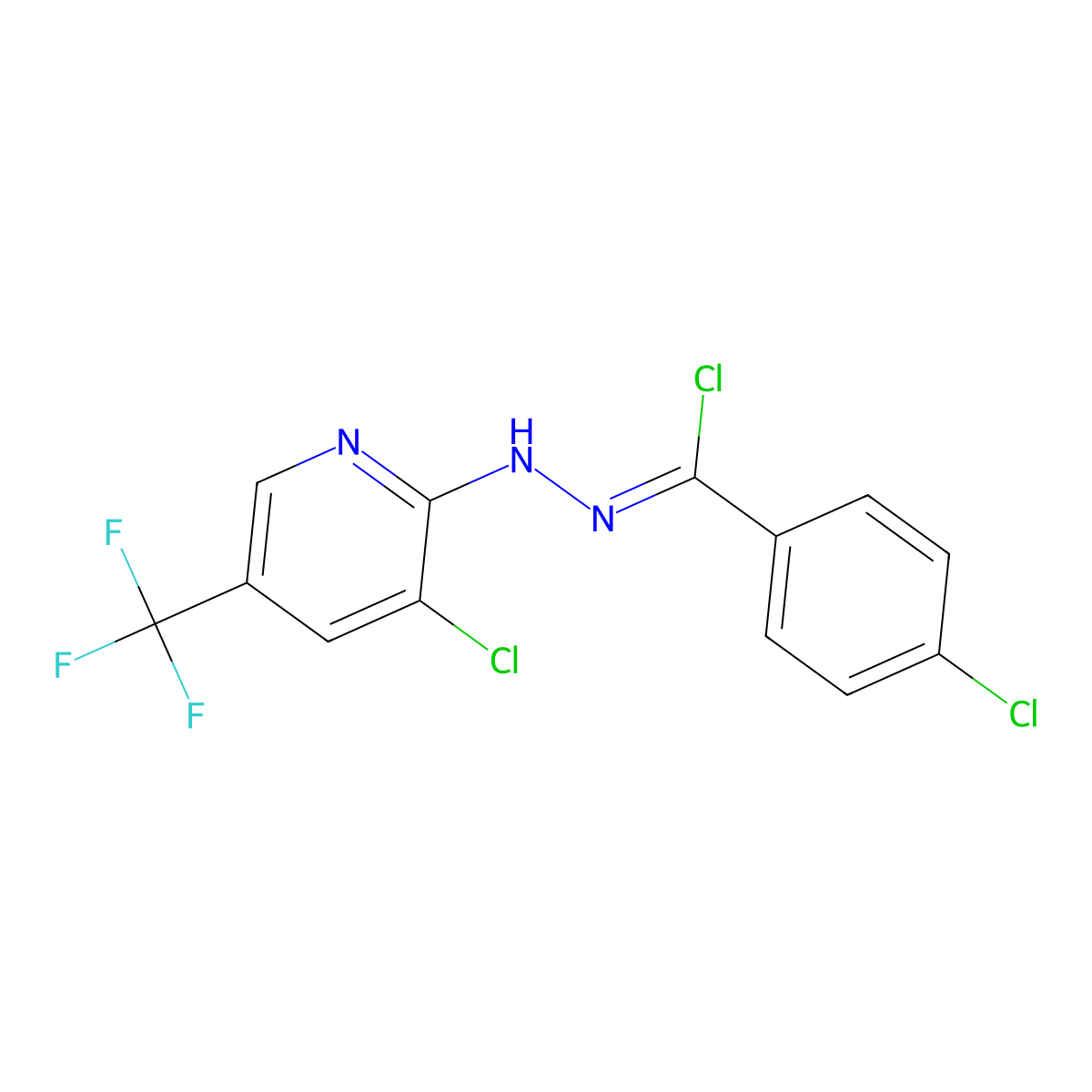 (Z)-4-chloro-N-[3-chloro-5-(trifluoromethyl)pyridin-2-yl]benzene-1-carbohydrazonoyl chloride molecular structure, CAS 338795-18-9