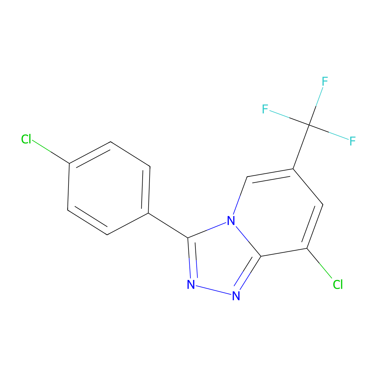 8-Chloro-3-(4-chlorophenyl)-6-(trifluoromethyl)-[1,2,4]triazolo[4,3-a]pyridine molecular structure, CAS 338795-19-0