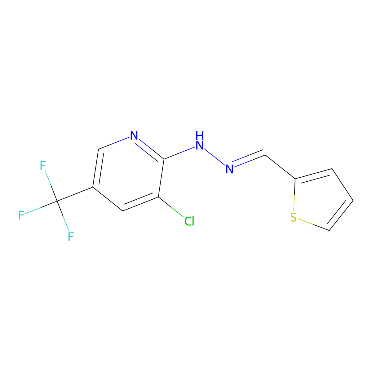 3-chloro-2-[(E)-2-[(thiophen-2-yl)methylidene]hydrazin-1-yl]-5-(trifluoromethyl)pyridine molecular structure, CAS 338795-24-7