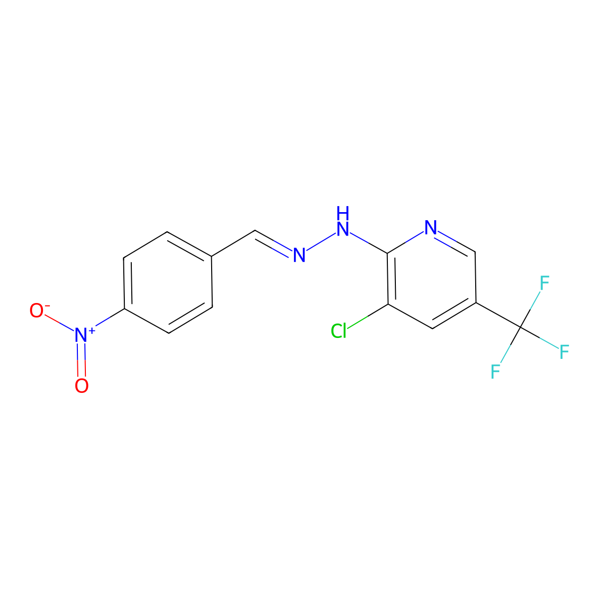 3-chloro-2-[(E)-2-[(4-nitrophenyl)methylidene]hydrazin-1-yl]-5-(trifluoromethyl)pyridine molecular structure, CAS 338795-26-9