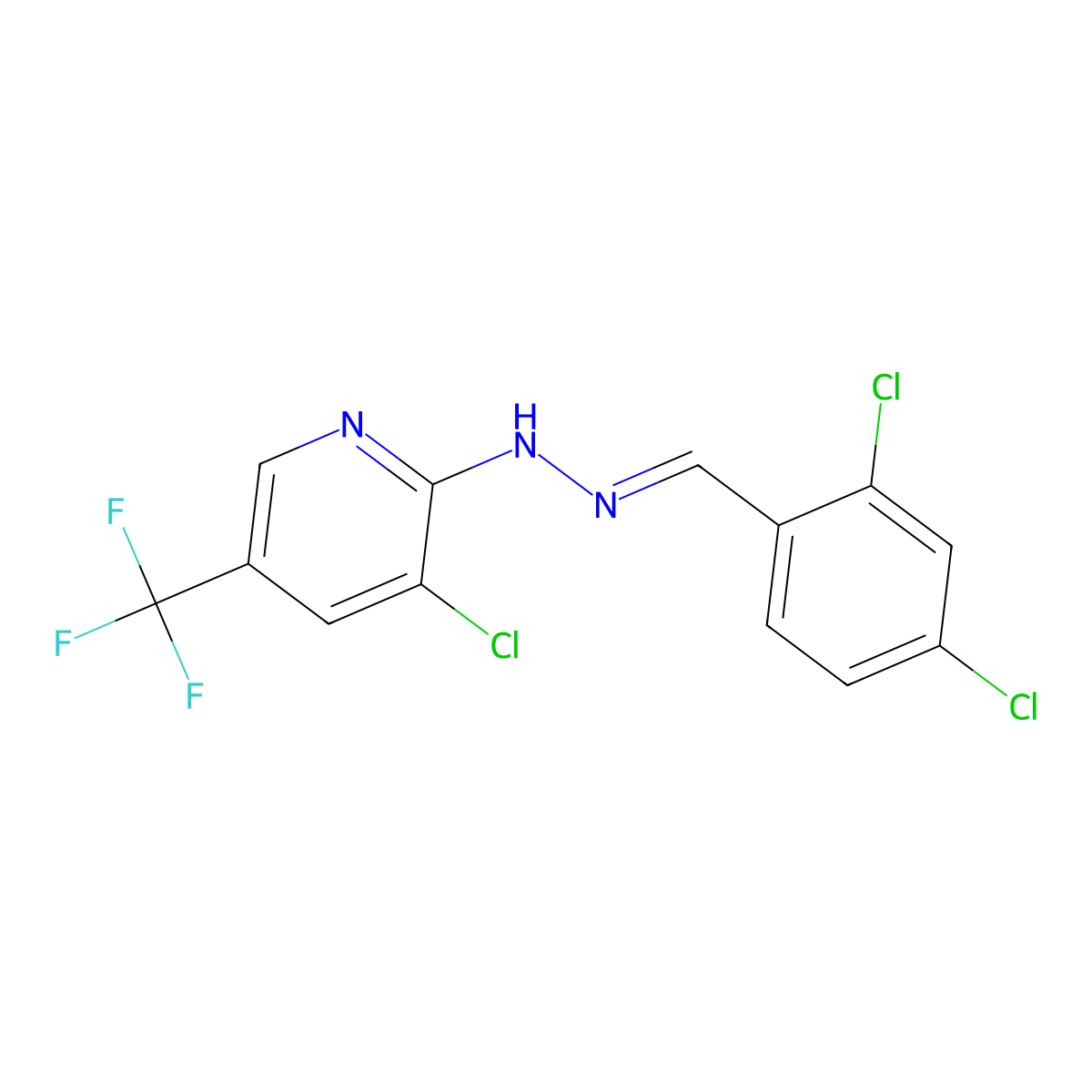 2,4-dichlorobenzenecarbaldehyde N-[3-chloro-5-(trifluoromethyl)-2-pyridinyl]hydrazone molecular structure, CAS 338795-29-2
