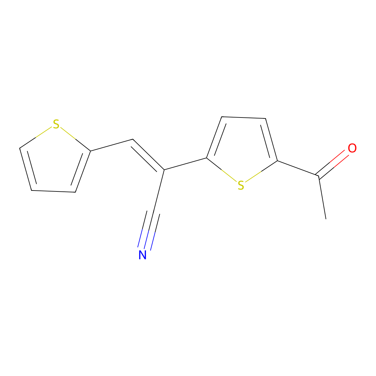 (2E)-2-(5-acetylthiophen-2-yl)-3-(thiophen-2-yl)prop-2-enenitrile molecular structure, CAS 338795-32-7