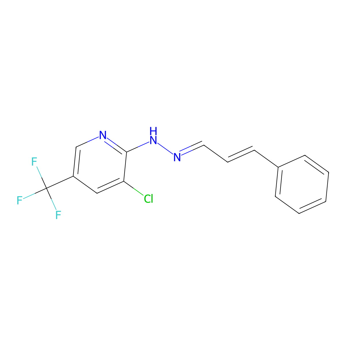 3-chloro-2-[(E)-2-[(2E)-3-phenylprop-2-en-1-ylidene]hydrazin-1-yl]-5-(trifluoromethyl)pyridine molecular structure, CAS 338795-38-3
